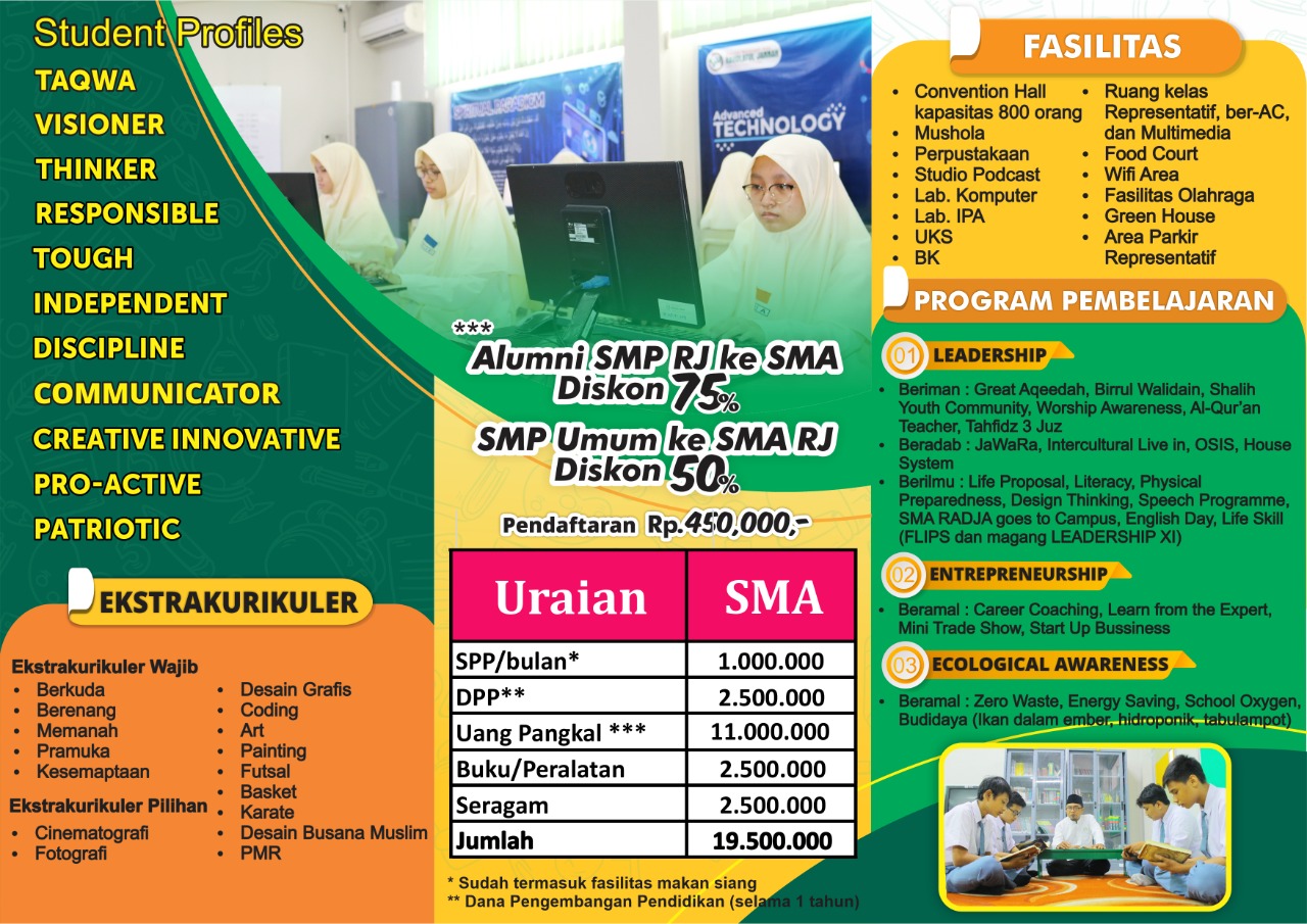 brosur pendaftaran SMA Raudlatul Jannah Sidoarjo
